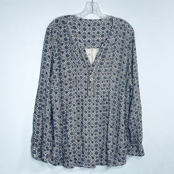 Beaded Embellished Blouse Top‎ Womens 3X Rayon Boho Flowy Floral Long V-Neck - Picture 1 of 11